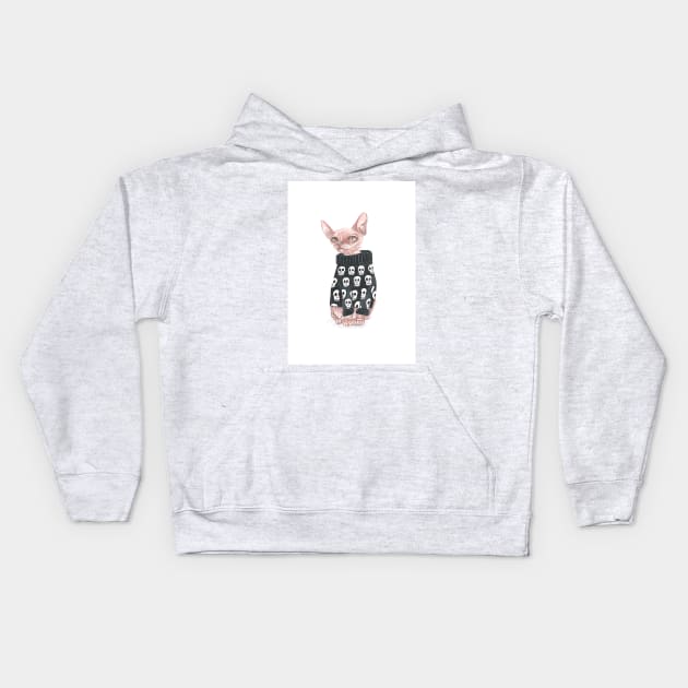 Sphynx Cat and skull jumper Kids Hoodie by HannahFarr